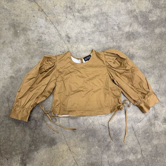 Danielle Bernstein Women Bishop puff Sleeve Top, Beige Dot - Picture 3 of 8